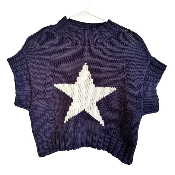 Anthropologie Maeve Navy Star Short Sleeve Sweater - Picture 2 of 7